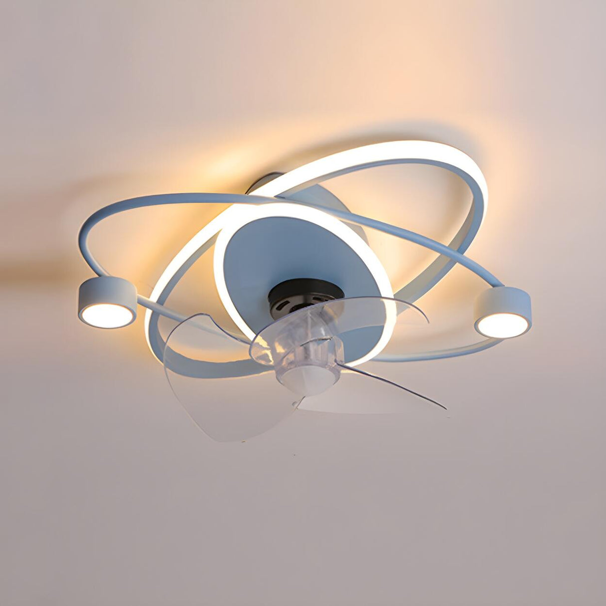 Kids Room Modern Blue Ring Track Ceiling Fan with Light Image - 8