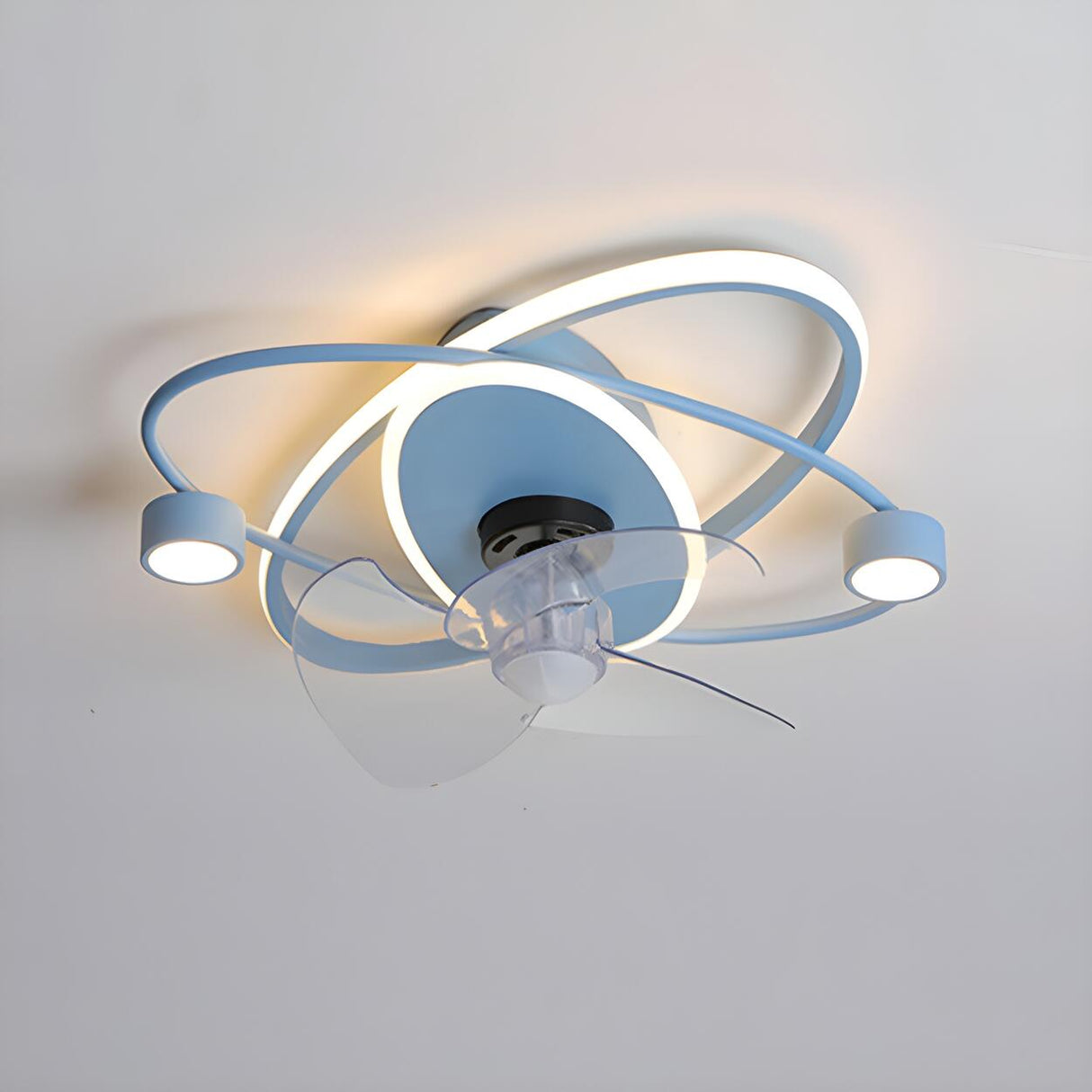 Kids Room Modern Blue Ring Track Ceiling Fan with Light Image - 9