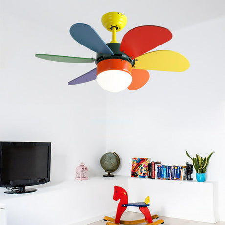 Kids Room Multi-Colored Wood Blades Ceiling Fan Light Image - 2