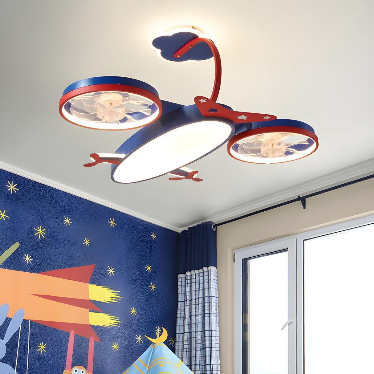 Kids Room Nordic Airplane Ceiling Fan with LED Light Image - 1