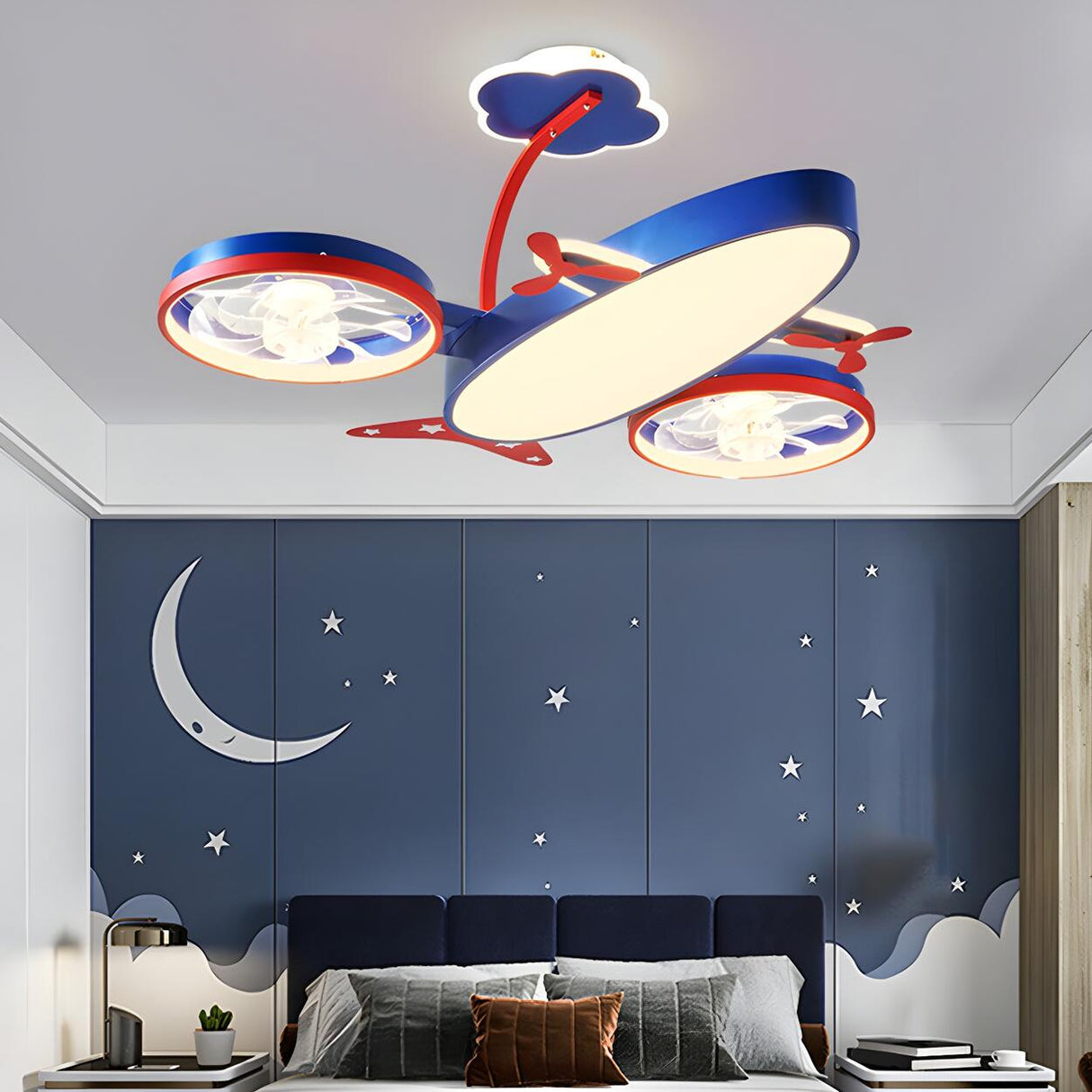 Kids Room Nordic Airplane Ceiling Fan with LED Light Image - 12