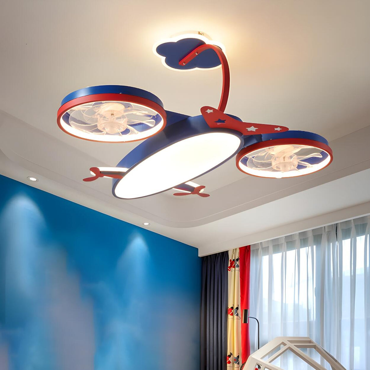 Kids Room Nordic Airplane Ceiling Fan with LED Light Image - 13