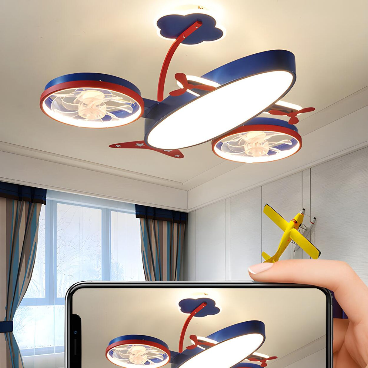 Kids Room Nordic Airplane Ceiling Fan with LED Light Image - 16