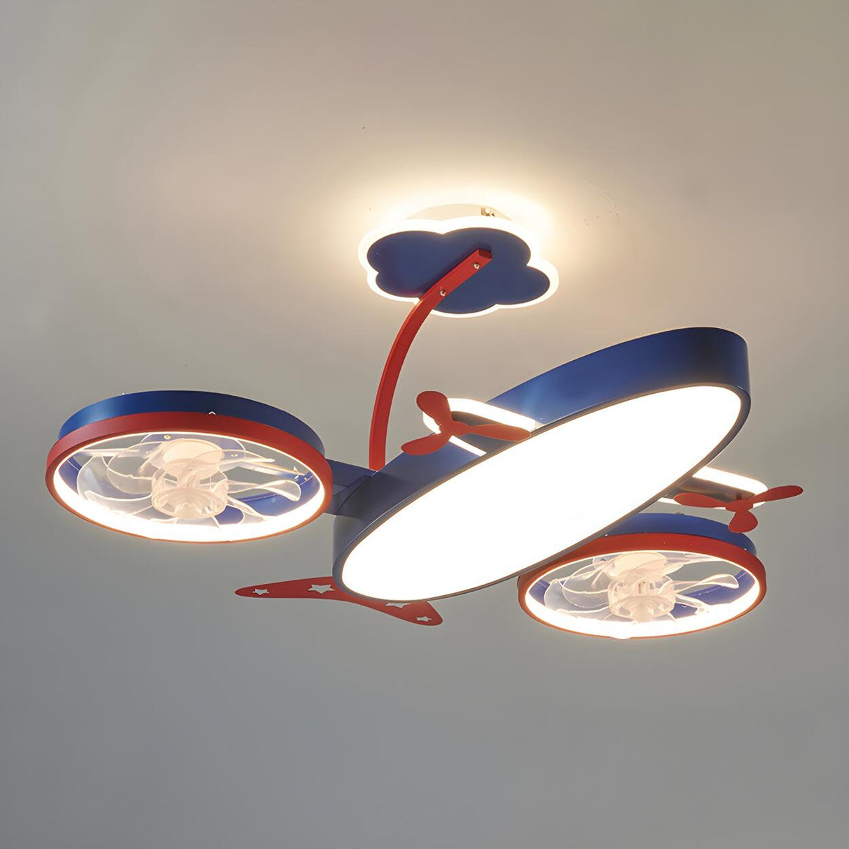 Kids Room Nordic Airplane Ceiling Fan with LED Light Image - 2