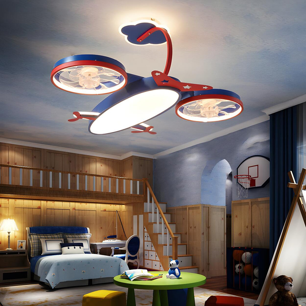 Kids Room Nordic Airplane Ceiling Fan with LED Light Image - 3