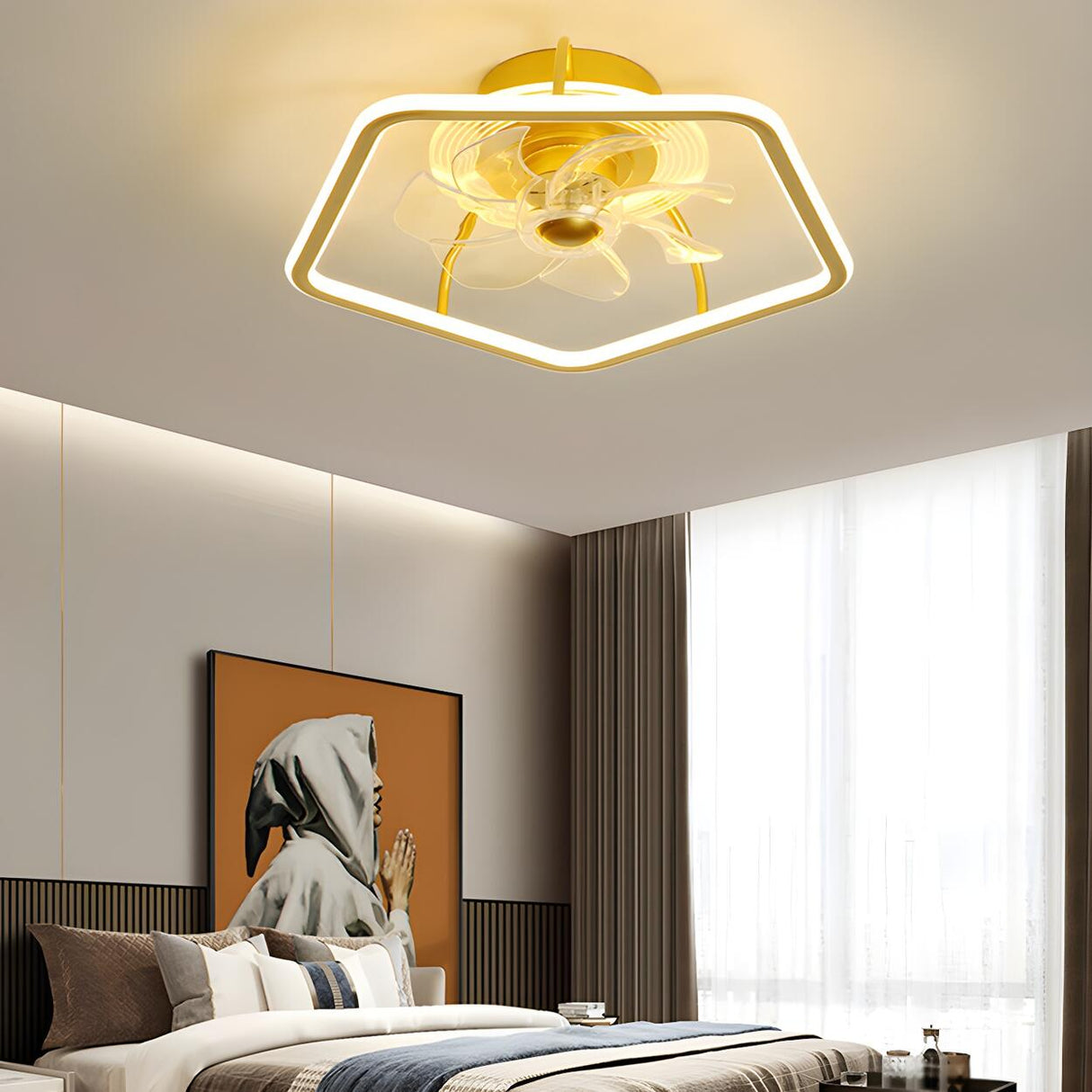 Kids Room Nordic Stylish Geometric Ceiling Fan Light Image - 18