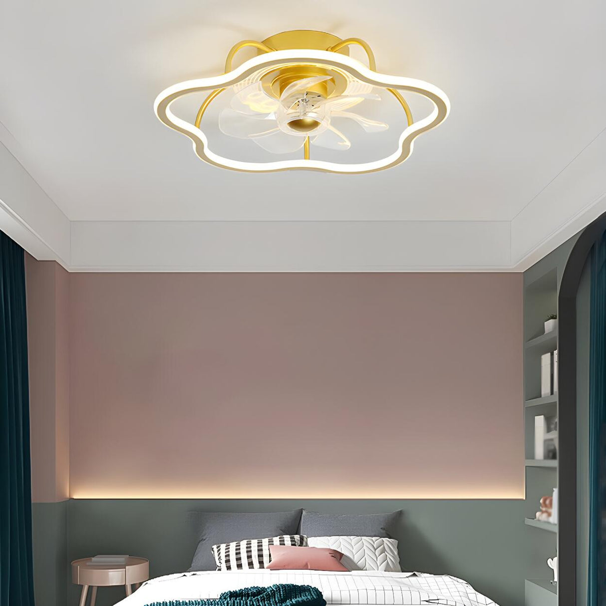 Kids Room Nordic Stylish Geometric Ceiling Fan Light Image - 23