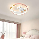 Kids Room Pink Bunny Moon Dimmable LED Flush Mount Lamp Image - 3