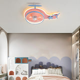 Kids Room Pink Cartoon Helicopter Ceiling Fan Light Image - 1