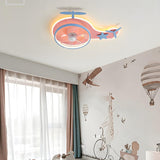 Kids Room Pink Cartoon Helicopter Ceiling Fan Light Image - 4