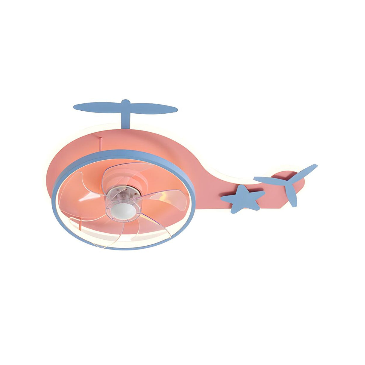 Kids Room Pink Cartoon Helicopter Ceiling Fan Light Image - 5