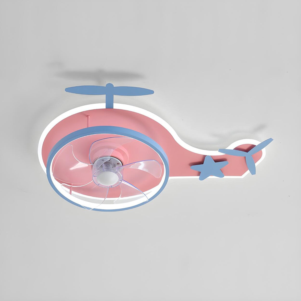 Kids Room Pink Cartoon Helicopter Ceiling Fan Light Image - 7