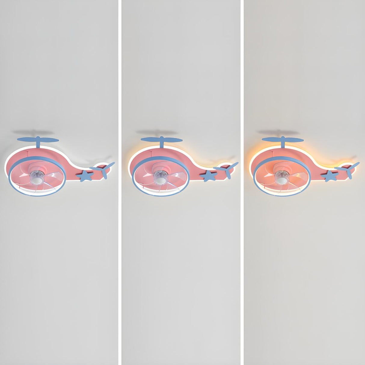 Kids Room Pink Cartoon Helicopter Ceiling Fan Light Image - 8