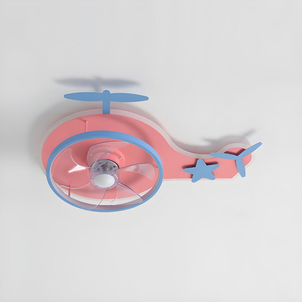 Kids Room Pink Cartoon Helicopter Ceiling Fan Light Image - 9