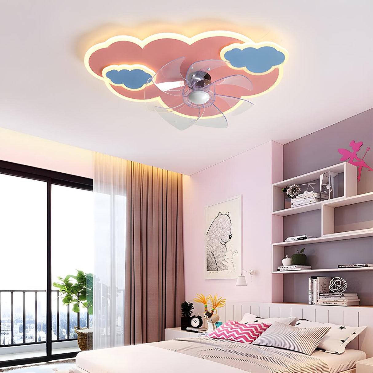 Kids Room Pink Cartoon Whale Ceiling Fan with Light Image - 16