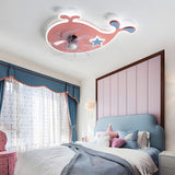 Kids Room Pink Cartoon Whale Ceiling Fan with Light Image - 17