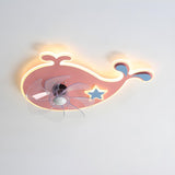 Kids Room Pink Cartoon Whale Ceiling Fan with Light Image - 2