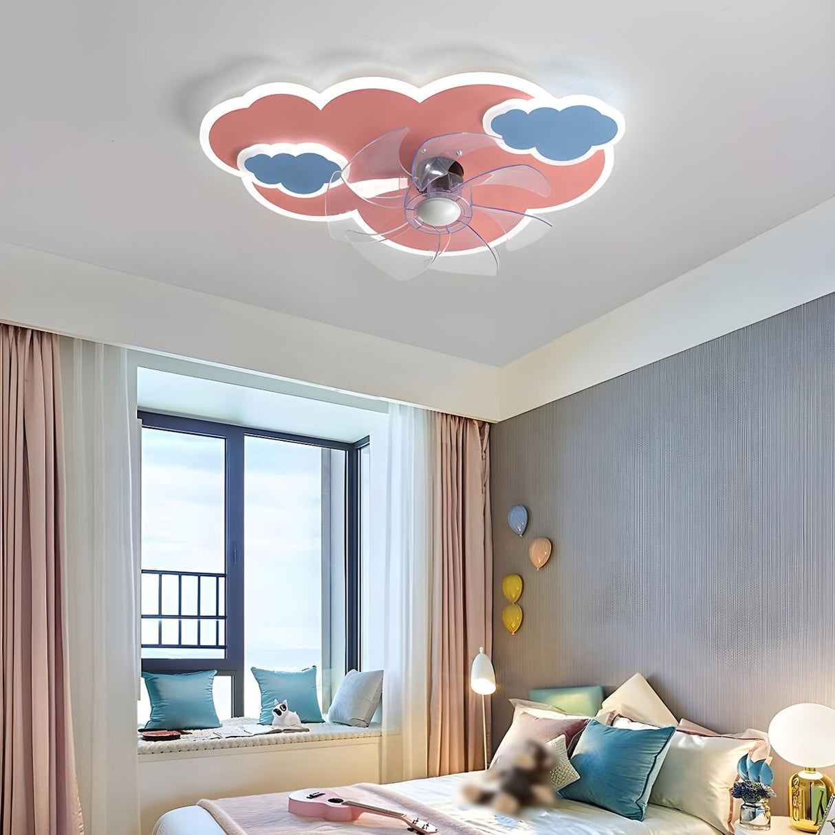 Kids Room Pink Cartoon Whale Ceiling Fan with Light Image - 4