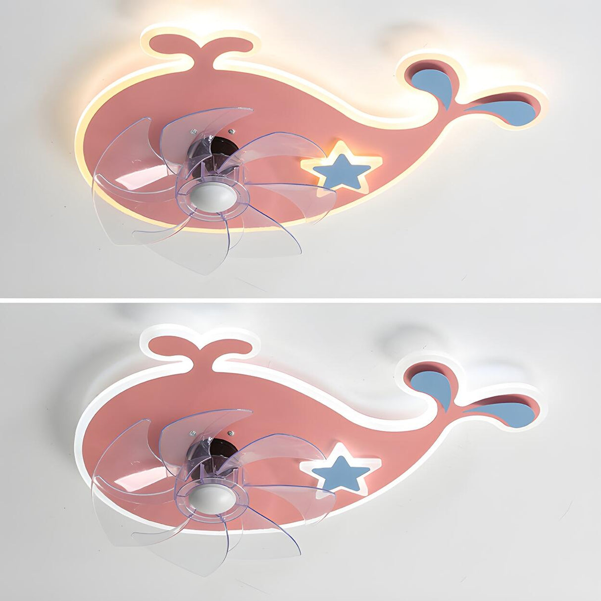 Kids Room Pink Cartoon Whale Ceiling Fan with Light Image - 8