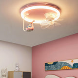 Kids Room Pink Cute Round Ceiling Fan with LED Light Image - 1