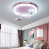 Kids Room Pink Cute Round Ceiling Fan with LED Light Image - 3