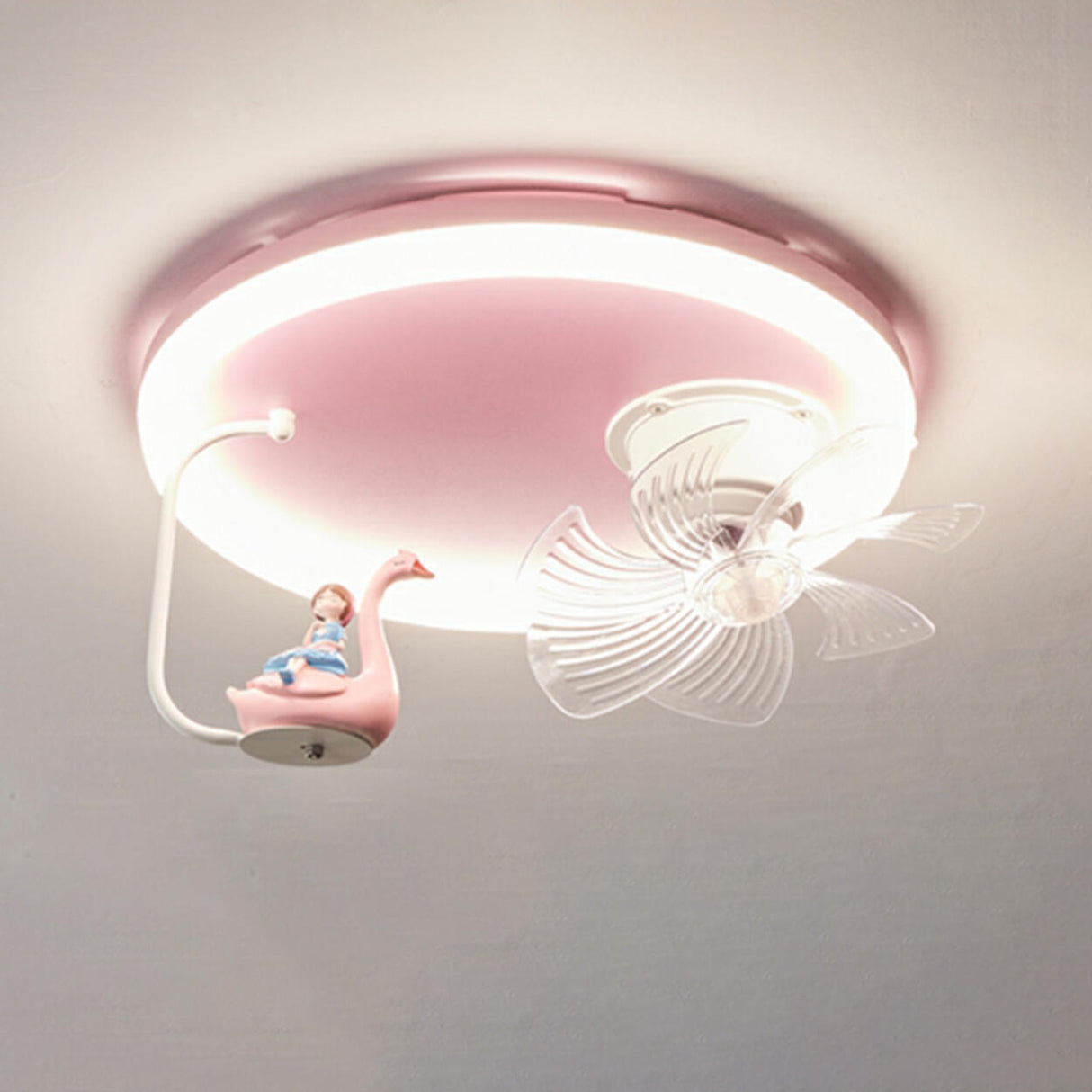 Kids Room Pink Cute Round Ceiling Fan with LED Light Image - 6