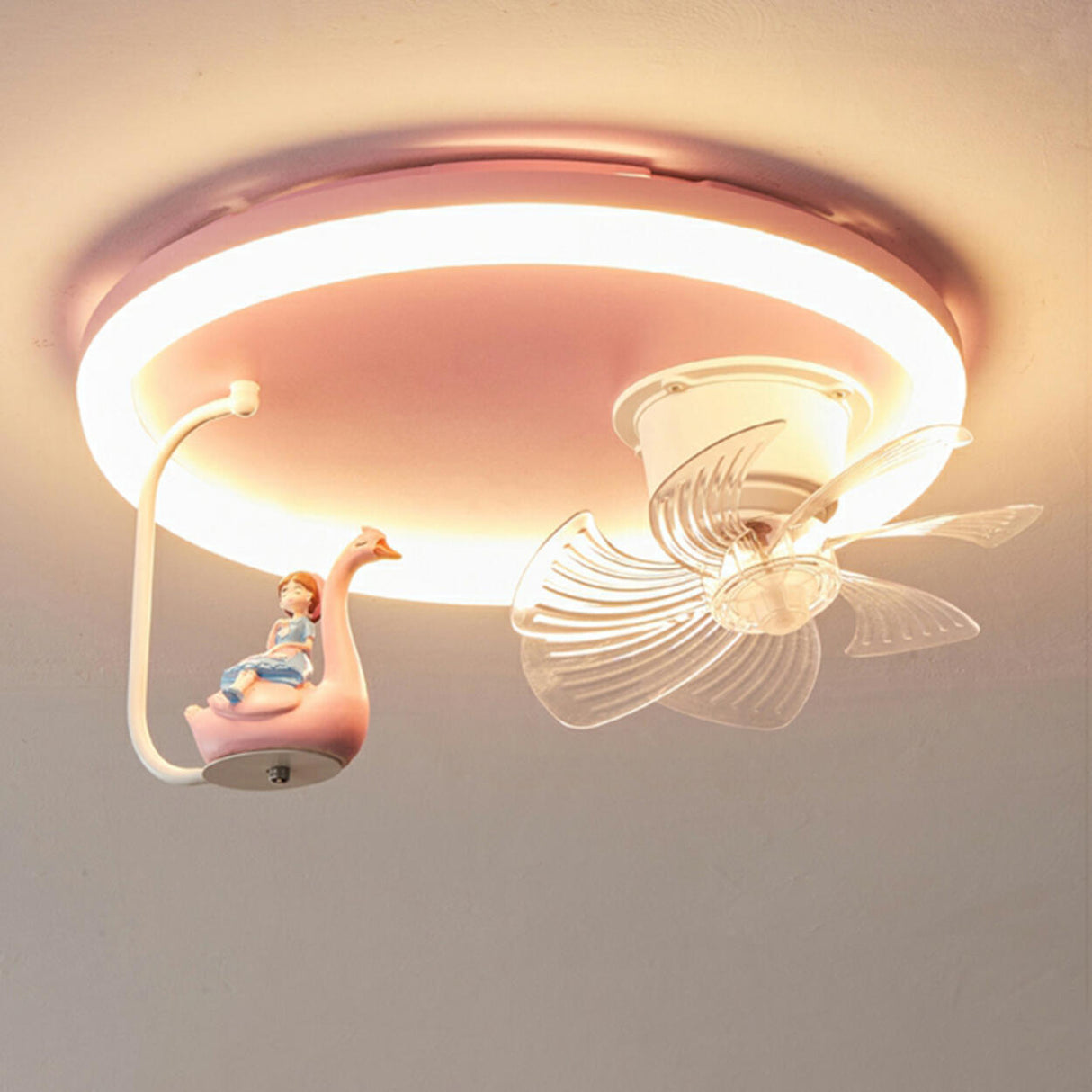 Kids Room Pink Cute Round Ceiling Fan with LED Light Image - 7