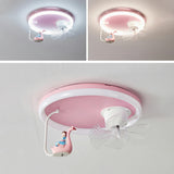 Kids Room Pink Cute Round Ceiling Fan with LED Light Image - 8