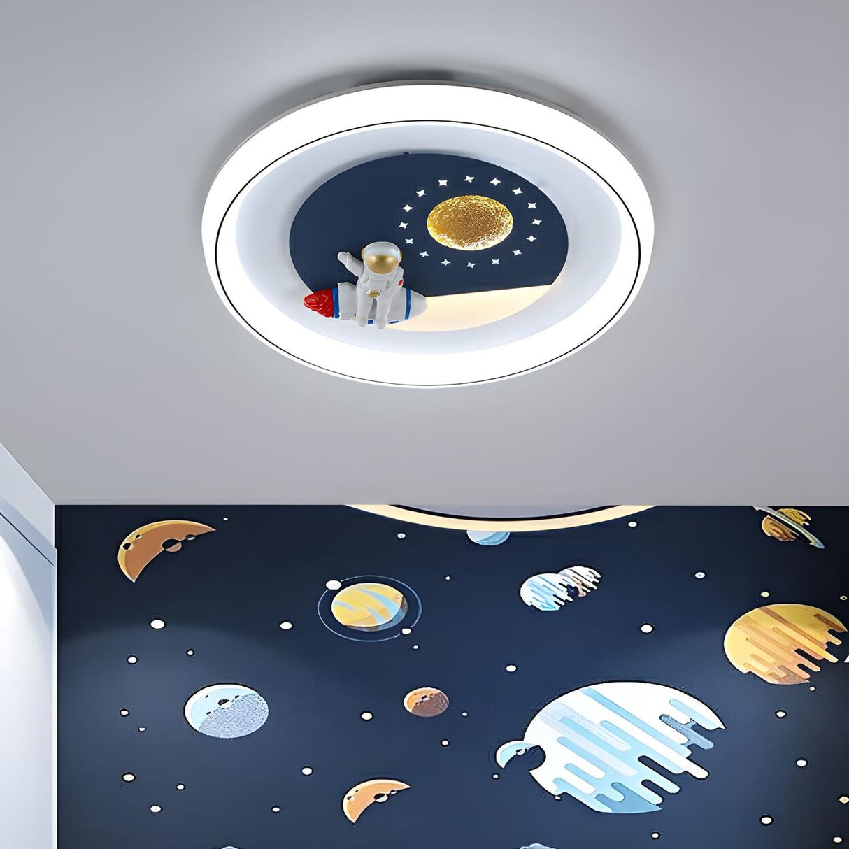 Kids Room Pink Dolphin Round Flush Mount Ceiling Light Image - 2