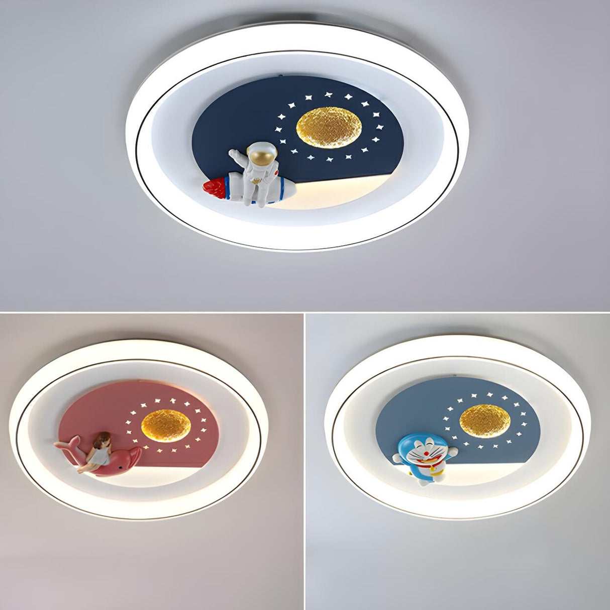 Kids Room Pink Dolphin Round Flush Mount Ceiling Light Image - 4