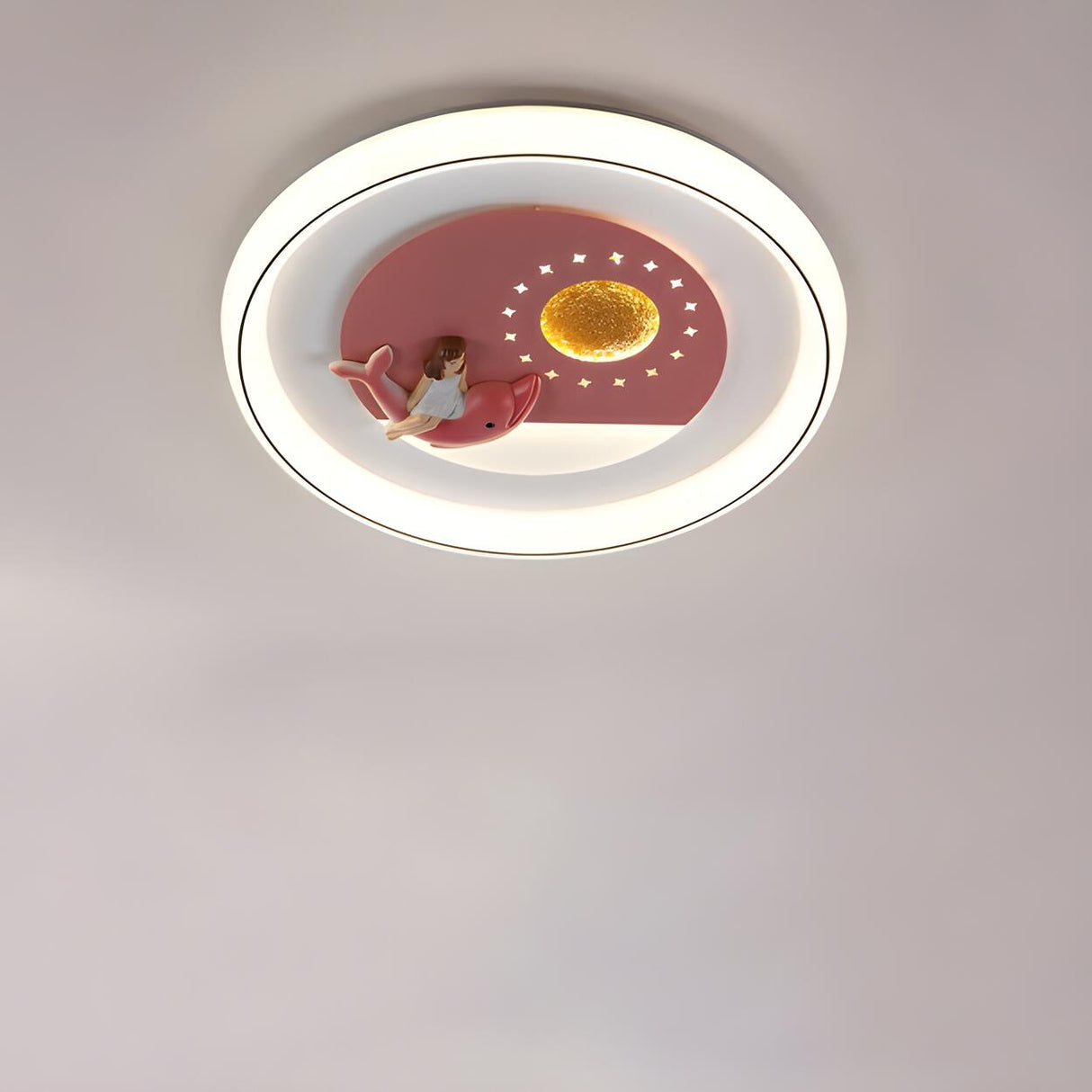 Kids Room Pink Dolphin Round Flush Mount Ceiling Light Image - 6