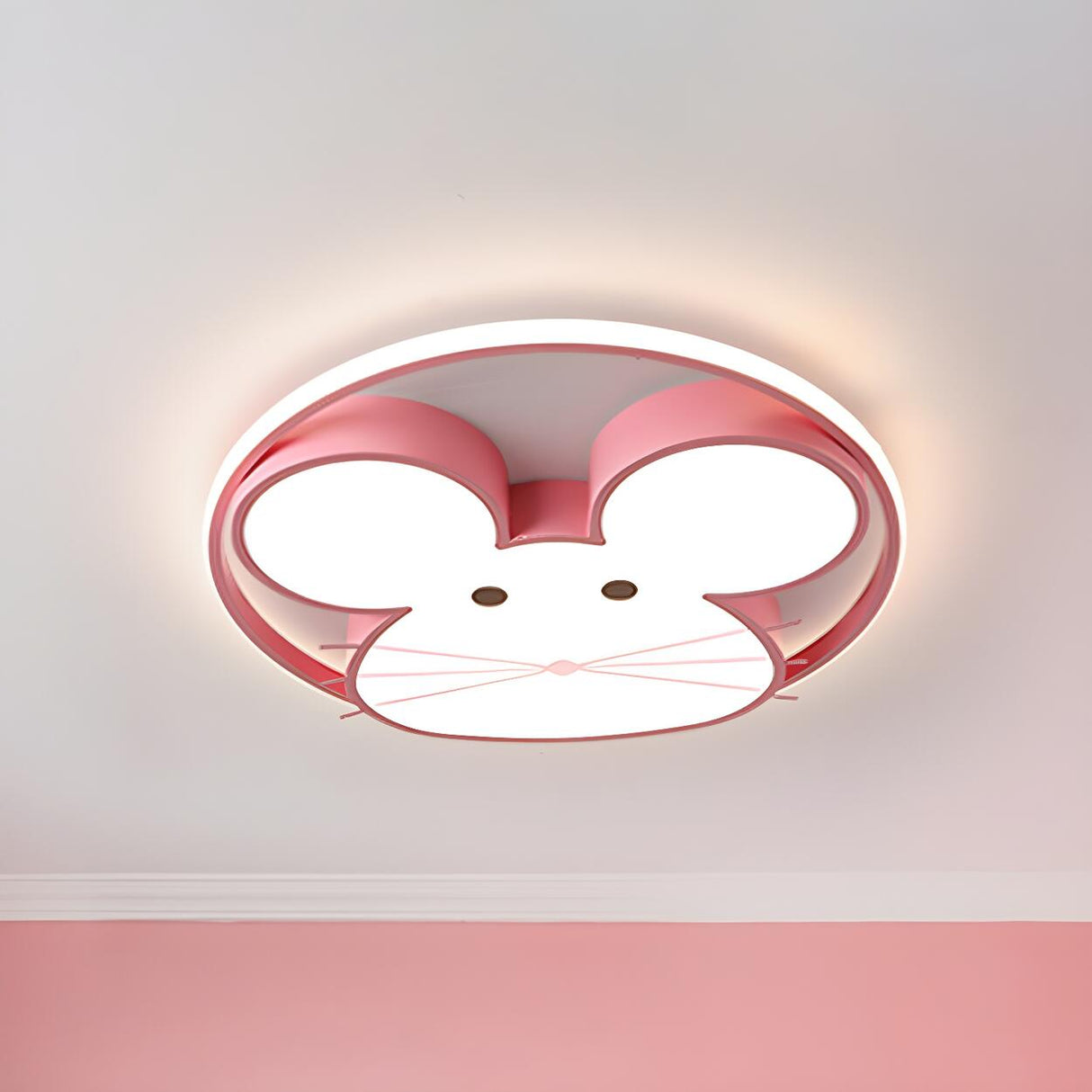 Kids Room Pink Mouse LED Flush Mount Ceiling Light Image - 2