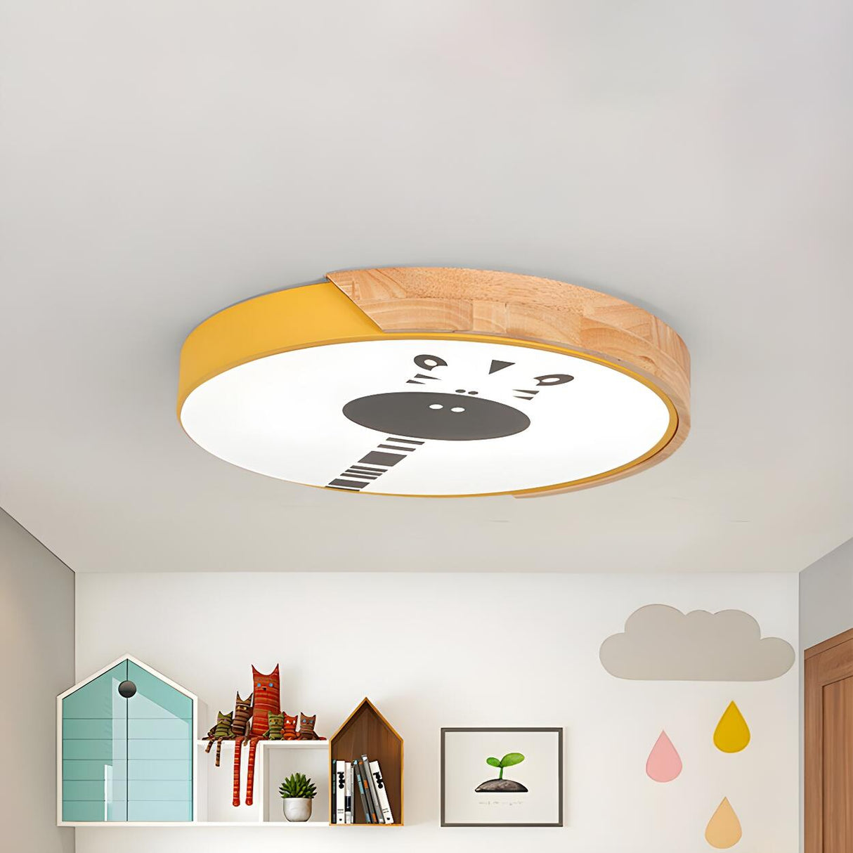 Kids Room Pink Round Giraffe LED Flush Mount Light Image - 8