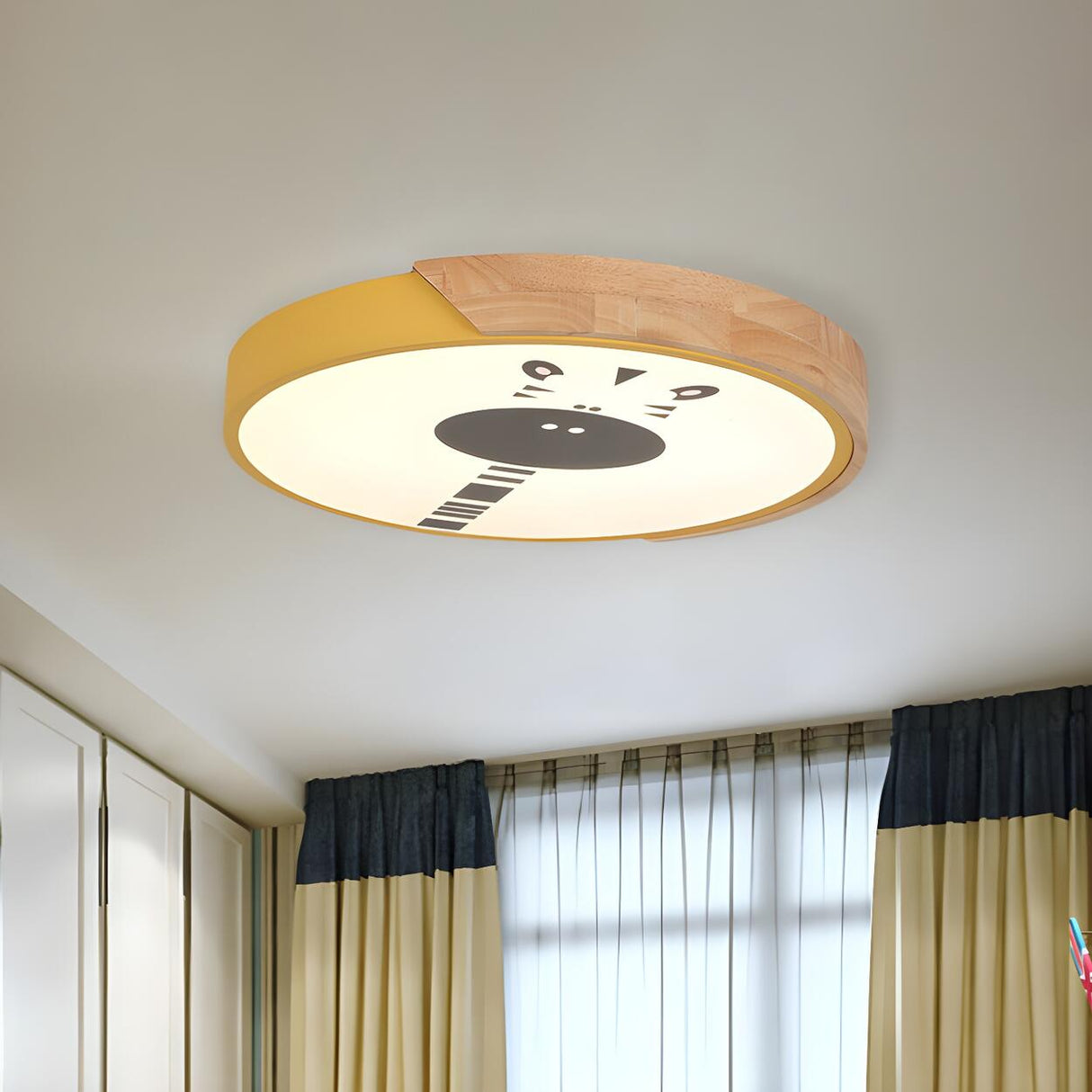 Kids Room Pink Round Giraffe LED Flush Mount Light Image - 9