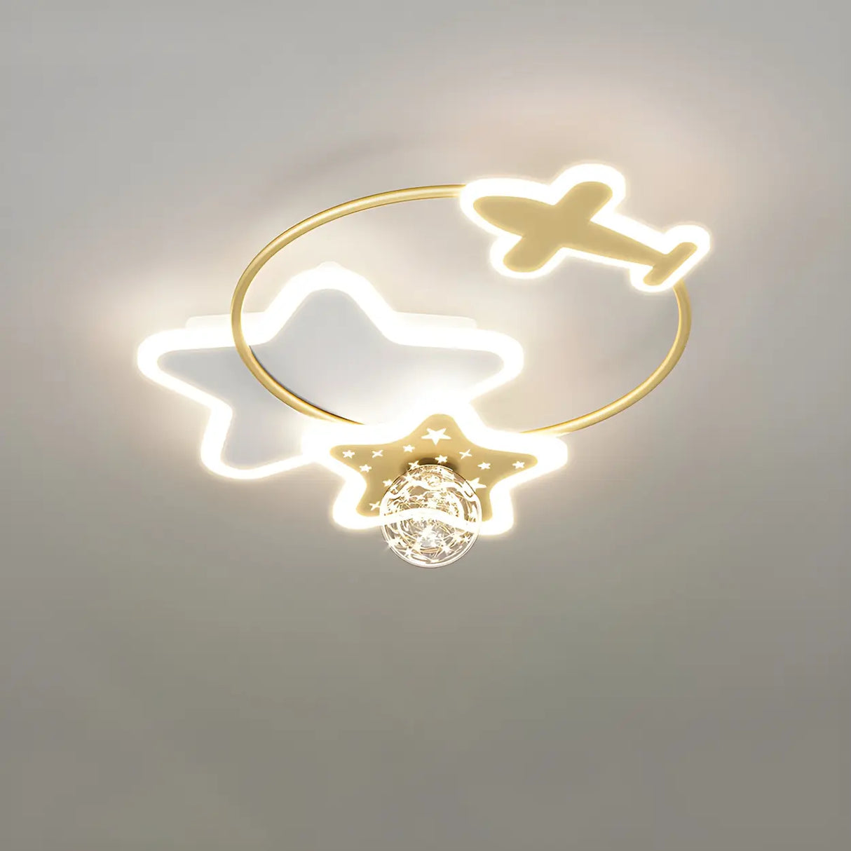 Kids Room Pink Star Airplane LED Flush Mount Light Image - 10