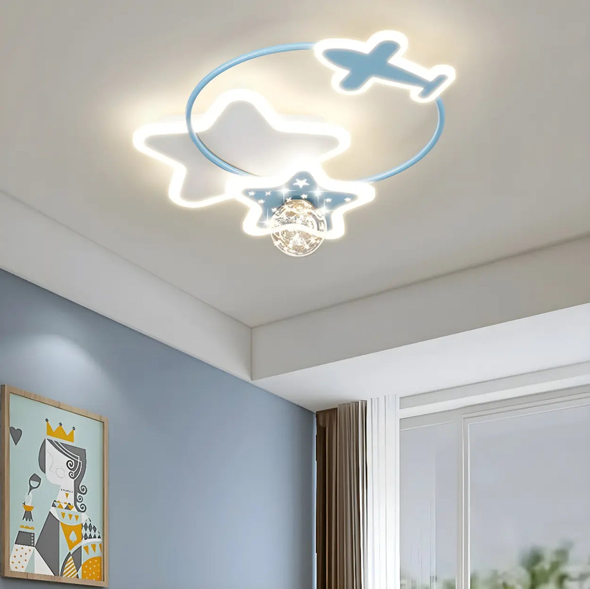 Kids Room Pink Star Airplane LED Flush Mount Light Image - 15