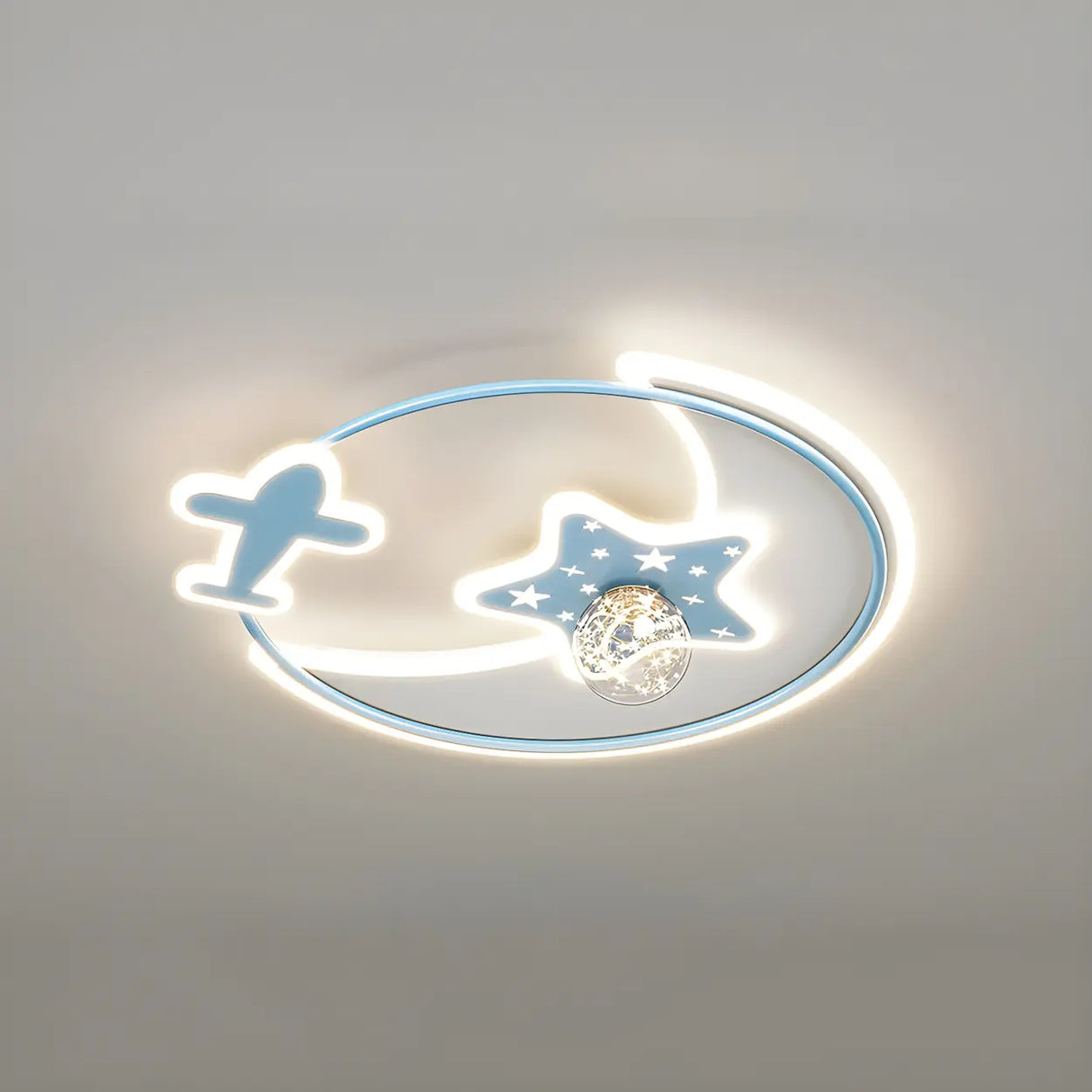 Kids Room Pink Star Airplane LED Flush Mount Light Image - 2