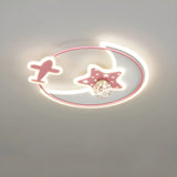 Kids Room Pink Star Airplane LED Flush Mount Light Image - 6