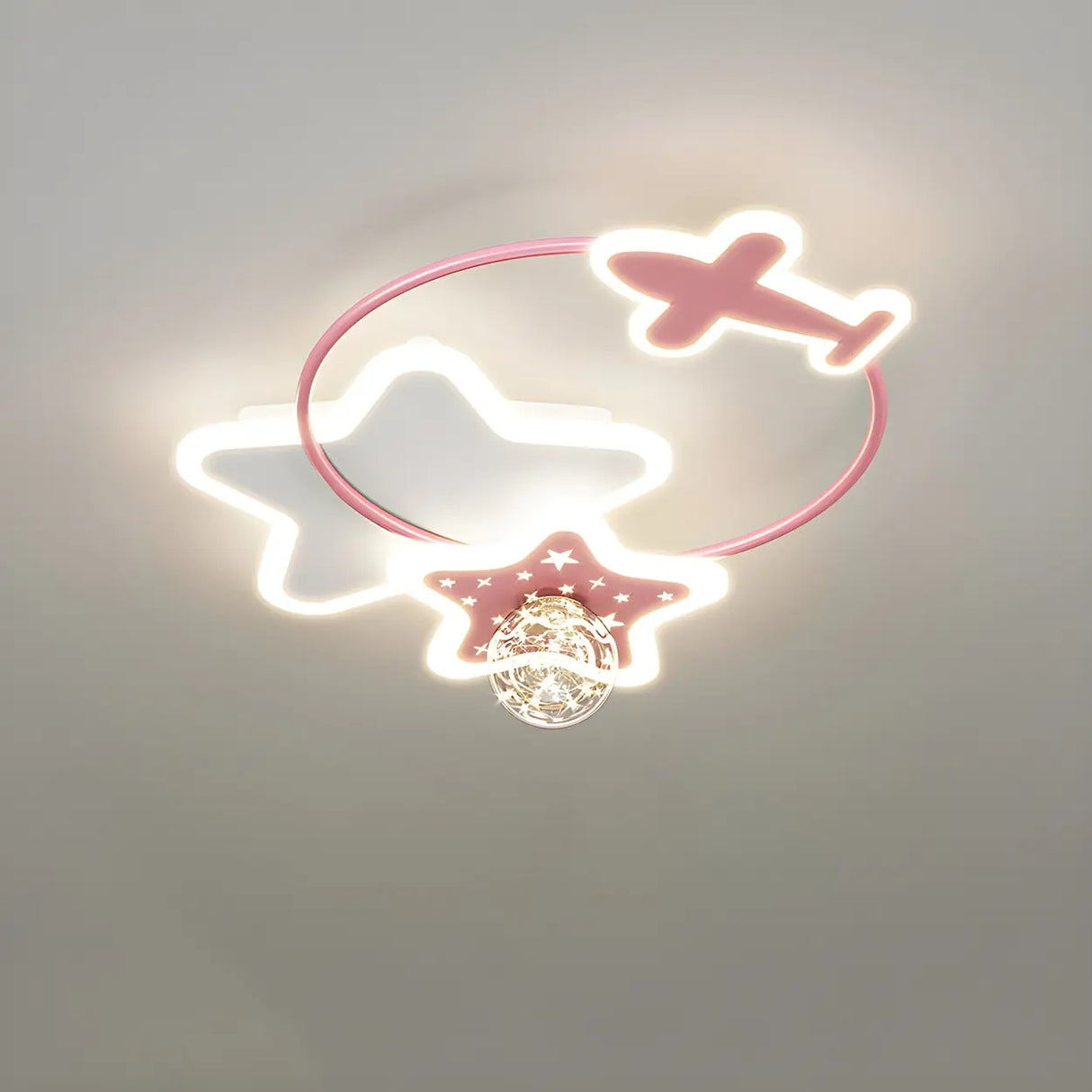 Kids Room Pink Star Airplane LED Flush Mount Light Image - 7