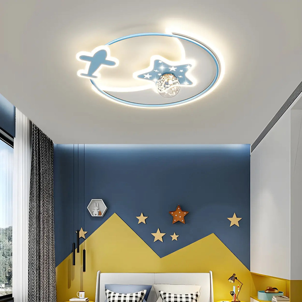 Kids Room Pink Star Airplane LED Flush Mount Light Image - 8