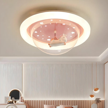 Kids Room Pink Unicorn Round LED Flush Mount Light Image - 2