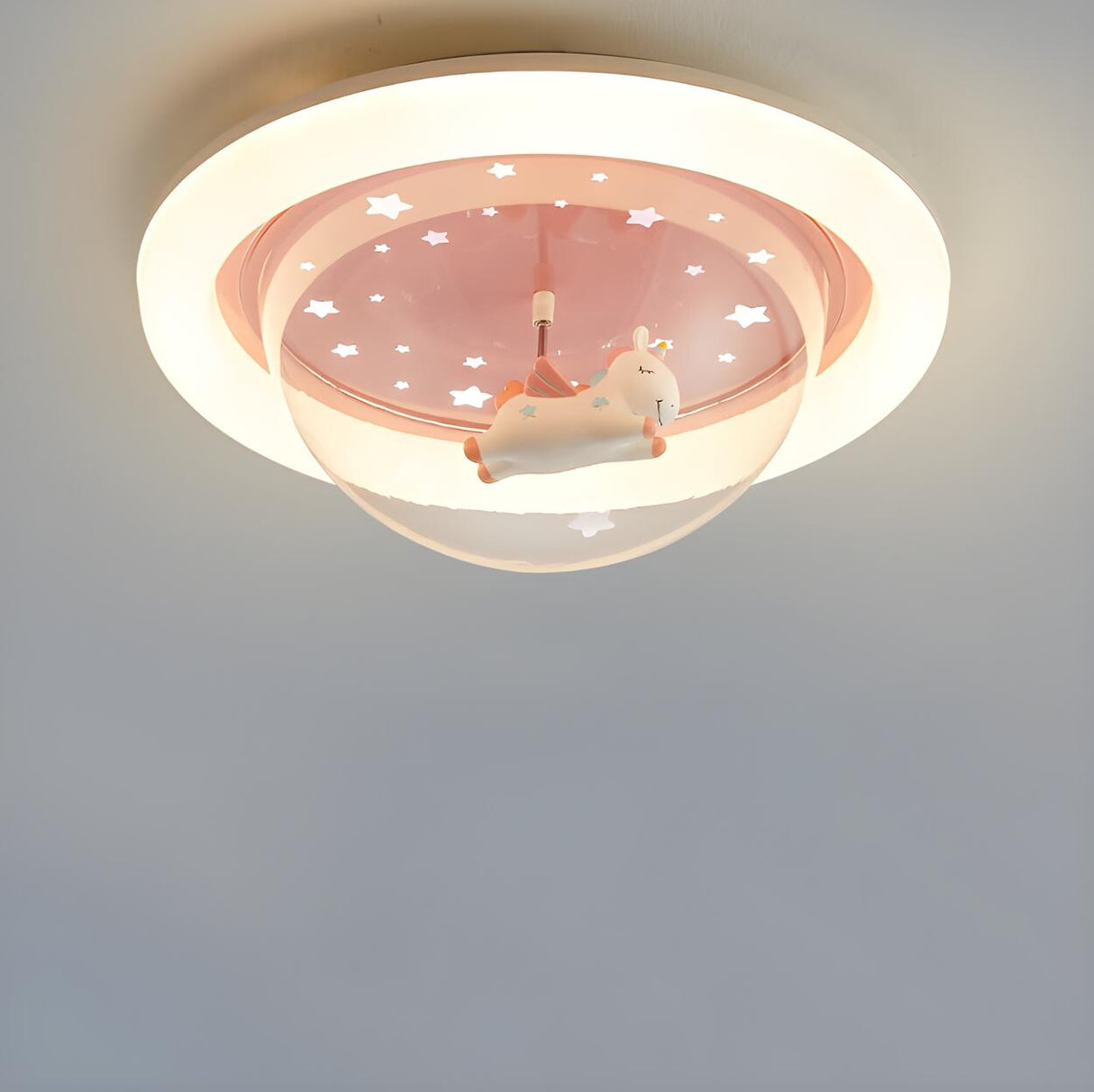 Kids Room Pink Unicorn Round LED Flush Mount Light Image - 6