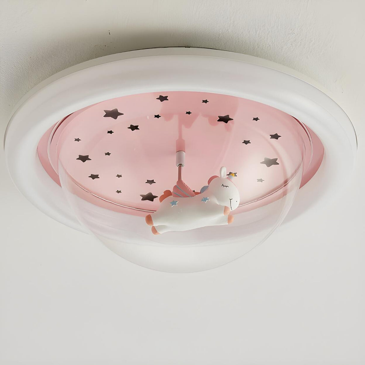 Kids Room Pink Unicorn Round LED Flush Mount Light Image - 7