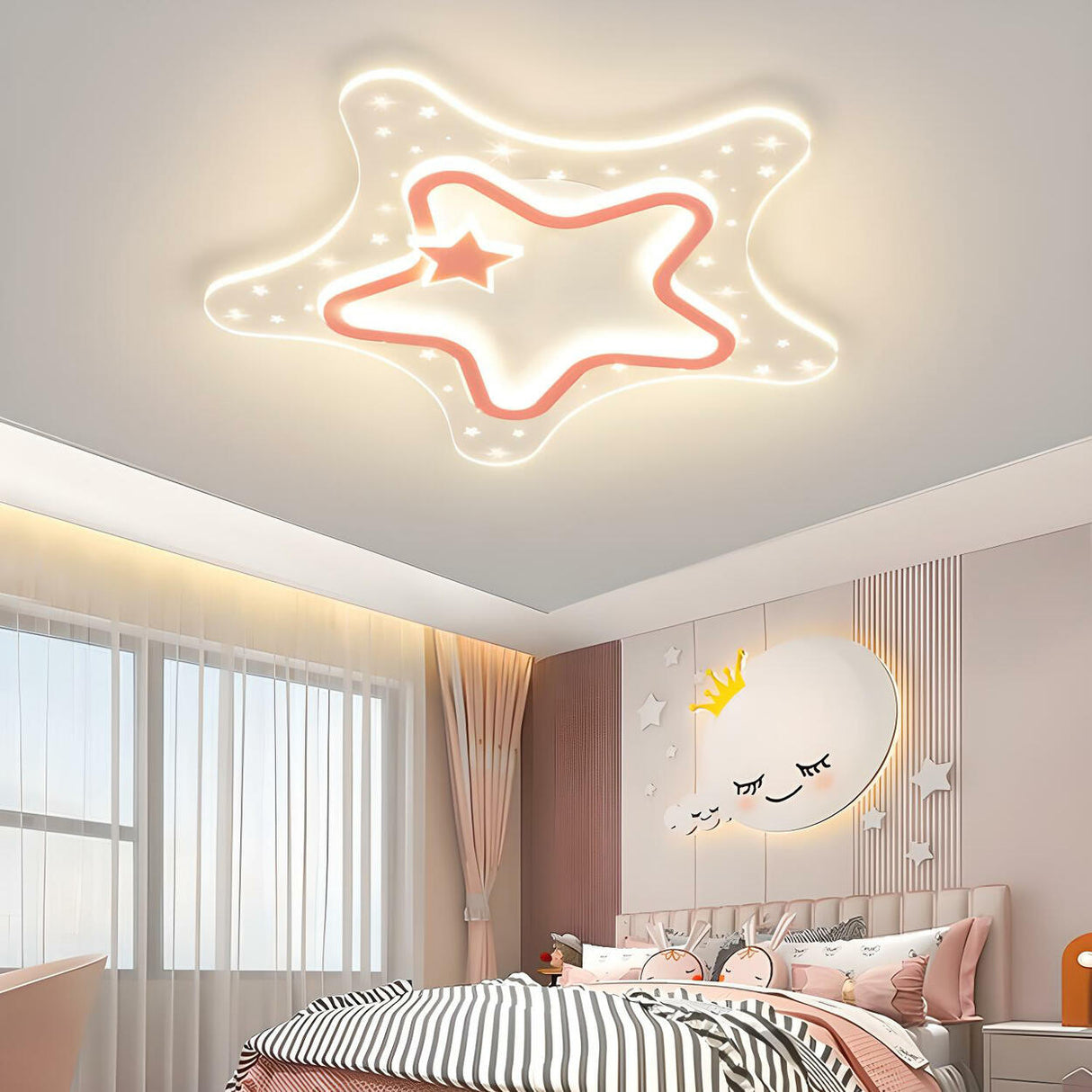 Kids Room Pink White Star Flush Mount Ceiling Light Image - 1