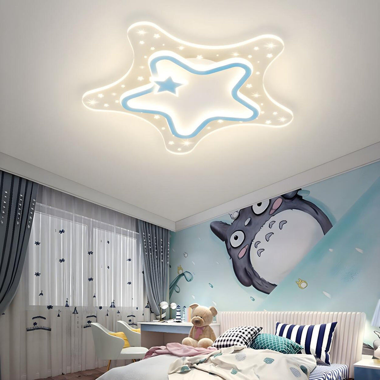 Kids Room Pink White Star Flush Mount Ceiling Light Image - 13