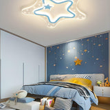 Kids Room Pink White Star Flush Mount Ceiling Light Image - 6