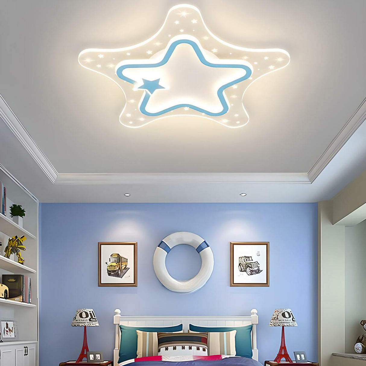 Kids Room Pink White Star Flush Mount Ceiling Light Image - 8