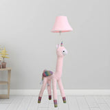 Kids Room Playful Plush Alpaca Fabric Pink Floor Lamp Image - 2