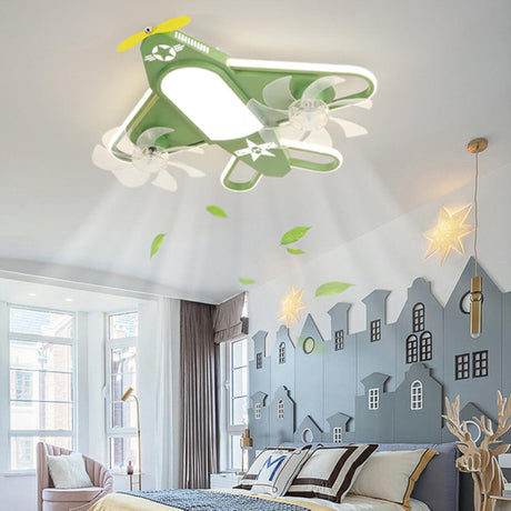 Kids Room Recessed Airplane Ceiling Fan with Light Image - 1