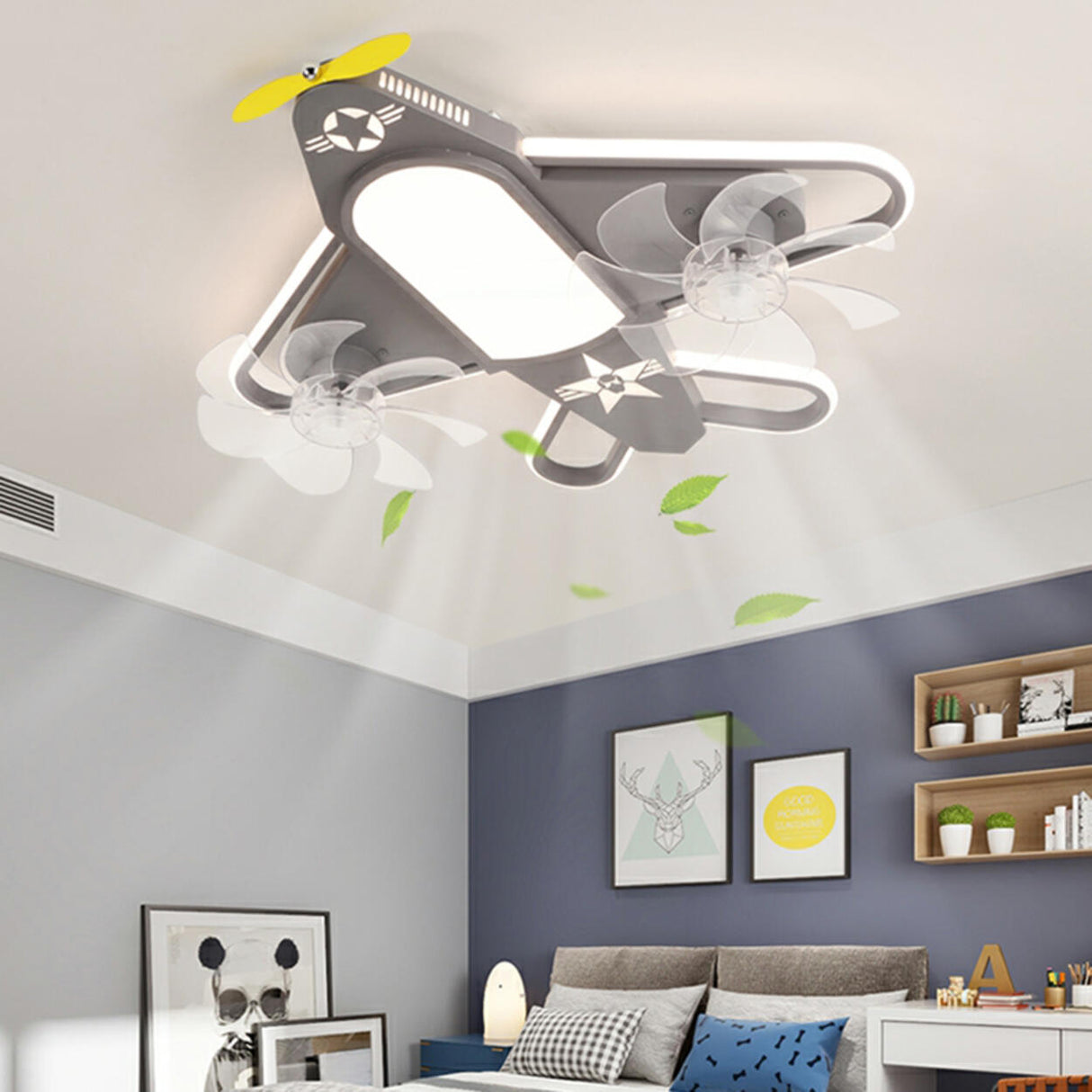 Kids Room Recessed Airplane Ceiling Fan with Light Image - 2